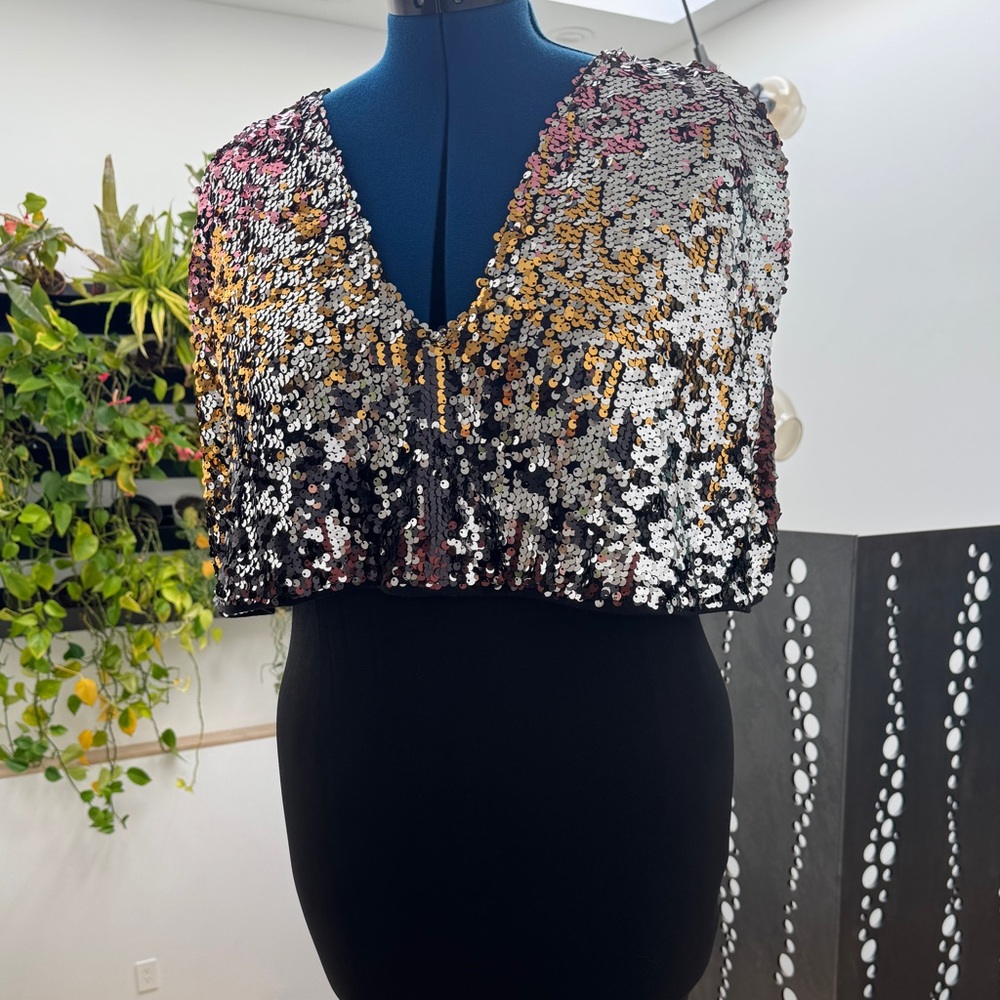 Black Dress with Sequin Cape - Size 12